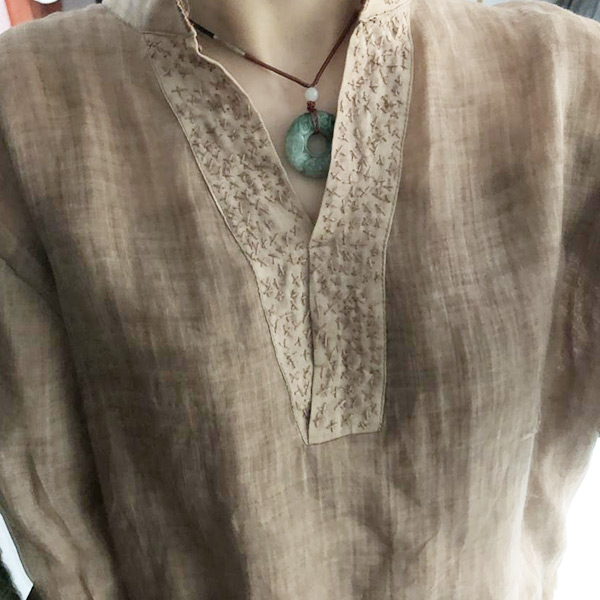 Cotton Linen Women'S Three Quarter Sleeve Blouses