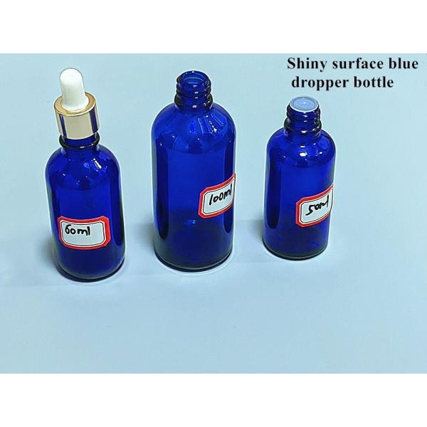 10ml 20ml 30ml 50ml Empty Boston Round Cosmetic Packing Empty Blue Essential Oil Glass Dropper Bottle with Dropper Cap