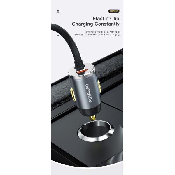 Cargador de automóvil para automóviles Essager 2022 Doution 1.5m Cable de extensión 2C2A Cargador de automóviles de 100W Para teléfono móvil Huawei Xiaomi