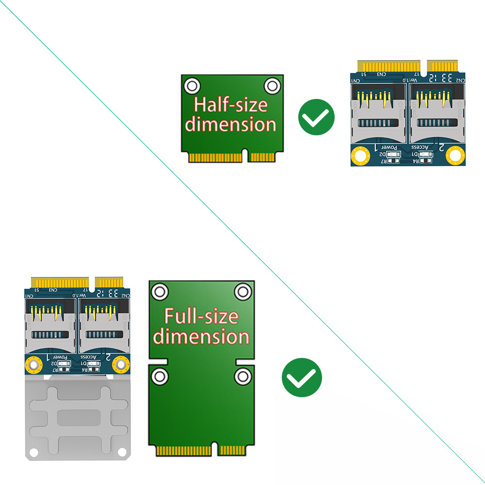 Двойная карта TF Micro SD для мини PCI-E Express с адаптером для чтения карт памяти Half Bracket