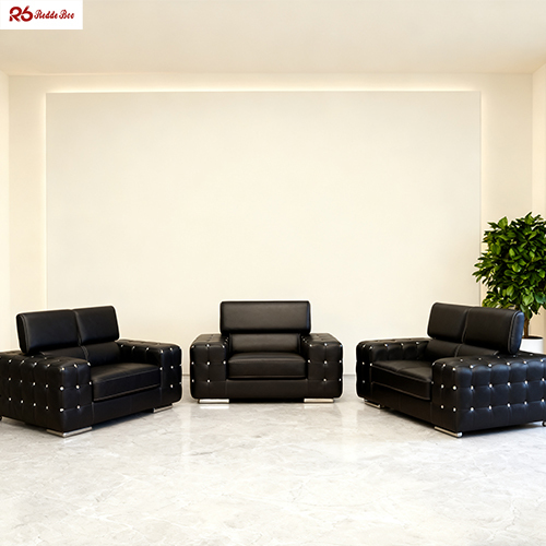 Residential Tufting Black Leather Sectional Sofa Marquette Scandinavian Couch