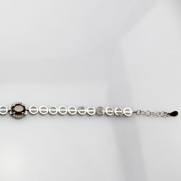 7x9mm Oval  Created Garnet and Clear Cubic Zircon 925 Silver Chain Bracelet (H05)