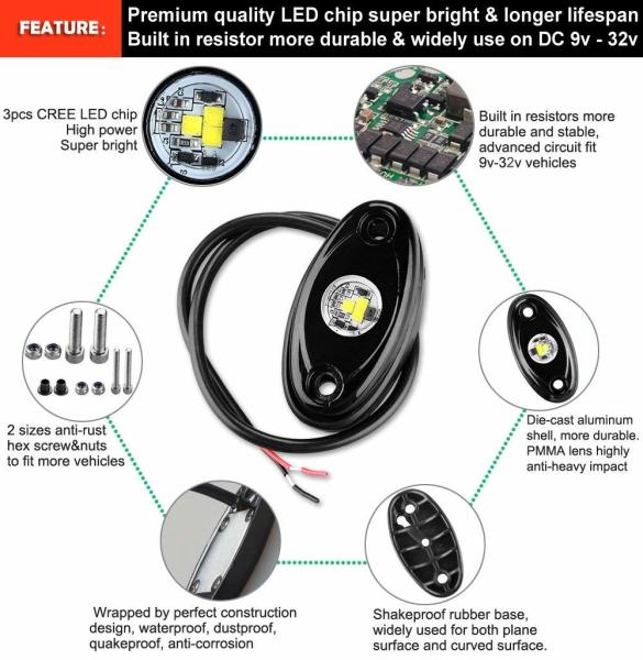 Green LED Rock Lights 6 Pods LED Light Lamp for Interior Exterior Under Off Road Truck Jeep ATV SUV Jeep 4x4 Boat 4wd