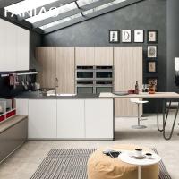 Minimalist Cabinet Designs Natural Wood Grain Stainless Steel Metal Modern Kitchen Cupboard Cabinet