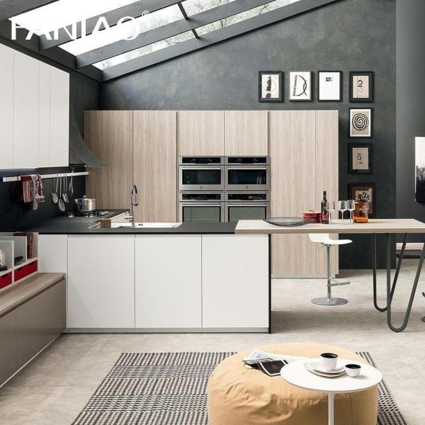 Armário Minimalista Designs Madeira Natural Grão Aço Inoxidável Metal Armário de Cozinha Moderno