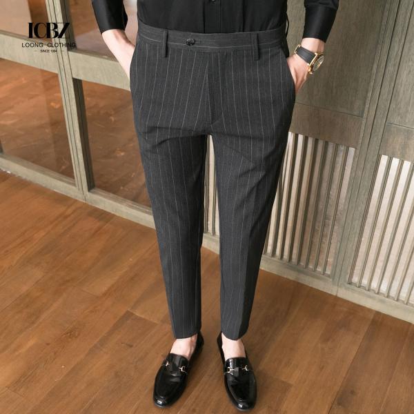 Autumn Formal Pants for Men Thick Stripes and Mid Waist Design Plus Size Trousers