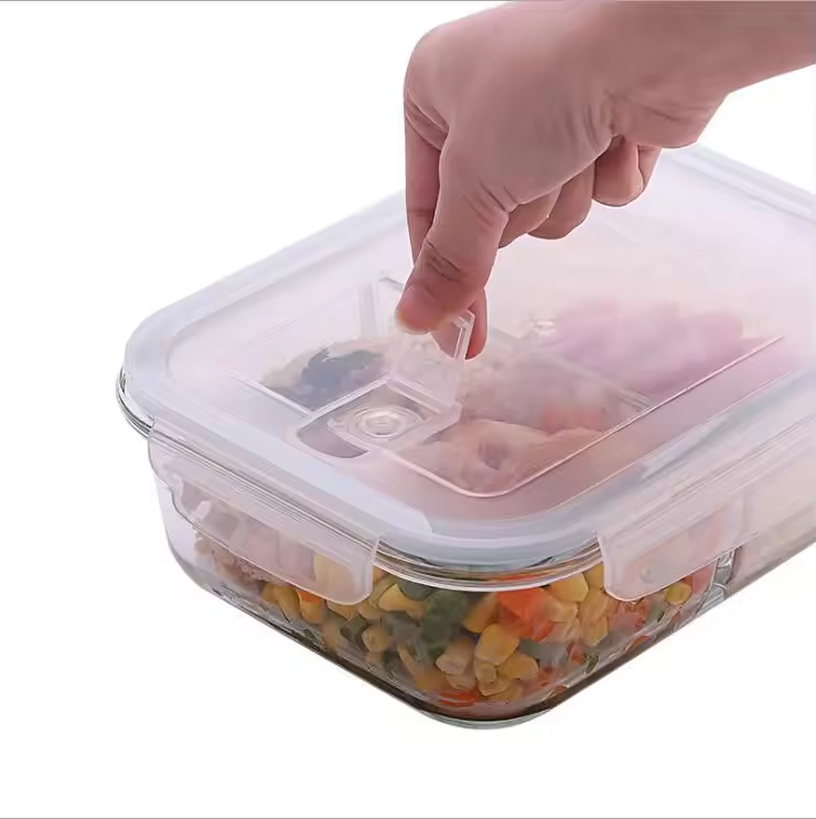 High Quality 2 Compartment Glass Lunch Box with Lids Microwavable Food Storage Containers for Kitchen Use