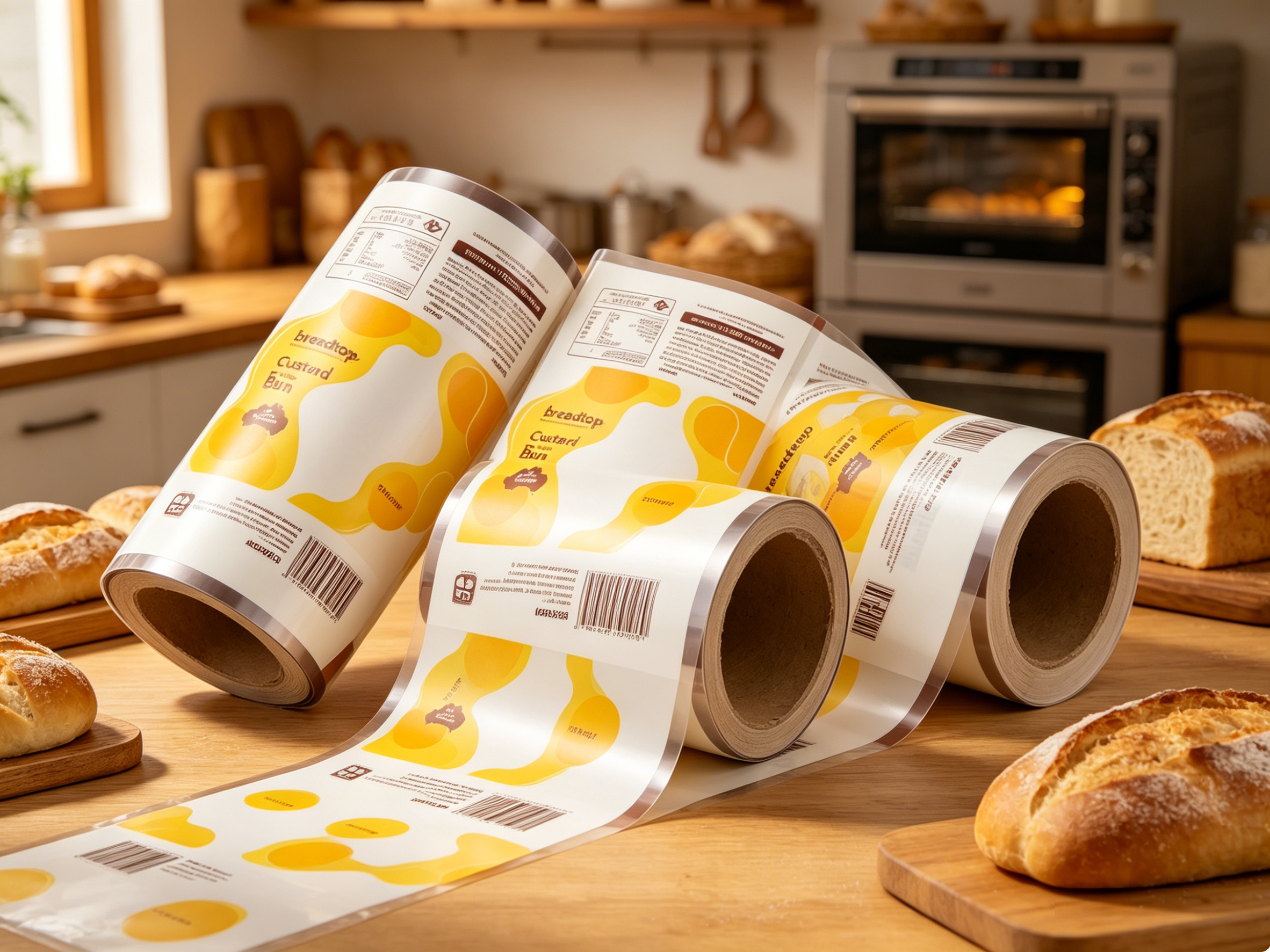 Food Grade Laminated Packaging Roll Film For Custard Bun Cream Filled Bread | BOPP/CPP PET/PE Automatic Packing Roll Stock For Bakery Pastry OEM Custom Printed