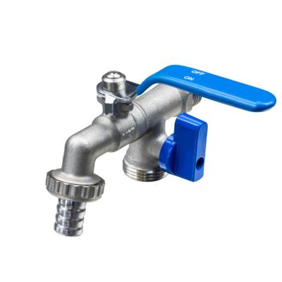 Wall Mounted 1/2 Inch Single Blue Handle Double Head Split-flow 3 ways Garden Water Tap Brass Bibcock