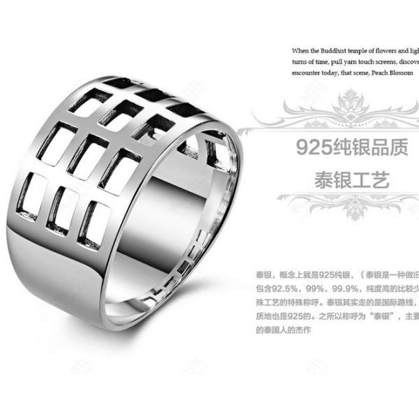 Europe retro silver rings exaggerated grid