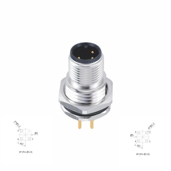 3 лицевая сторона кругового соединителя кода M12 Pin a прикрепляя PCB контактирует PG9