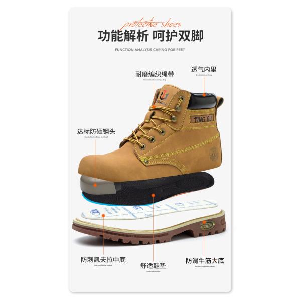 Botas de seguridad de cuero de fibra microfibra negra Botas de trabajo de tendón de res Zapatos de suela para hombres