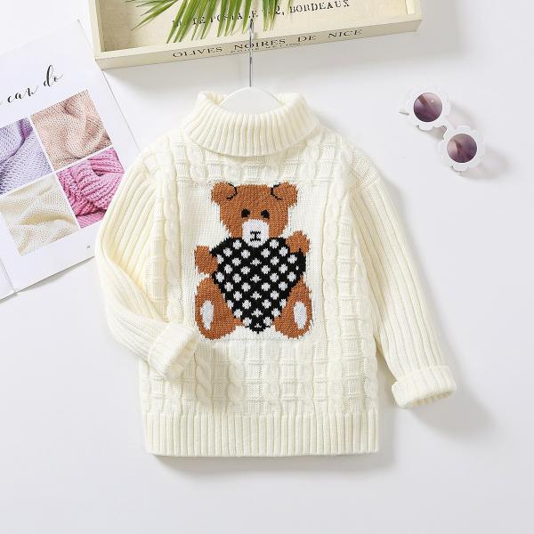 Customized Knitted Jacquard Cable Pattern Children Little Kids Winter Clothing Girls Sweaters