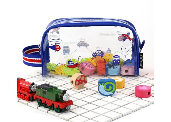 Promotional PVC Transparent Bag , Kids Pencil Case  With PP Webbing Stripe Handle