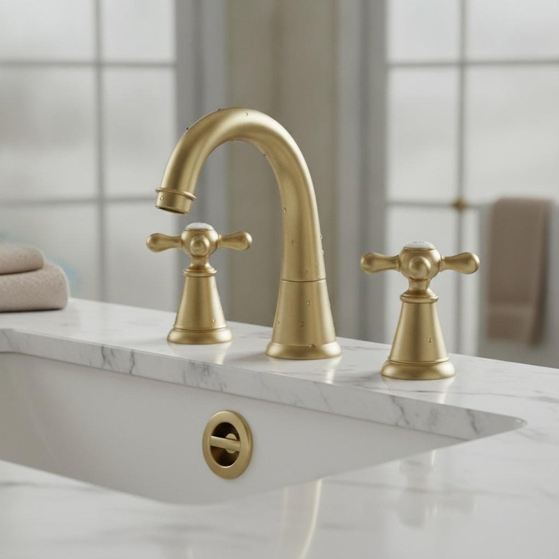Dual Handle Brass Basin Faucet Brushed Brass Finish with Pop Up Waste Set Classic Cross Handles