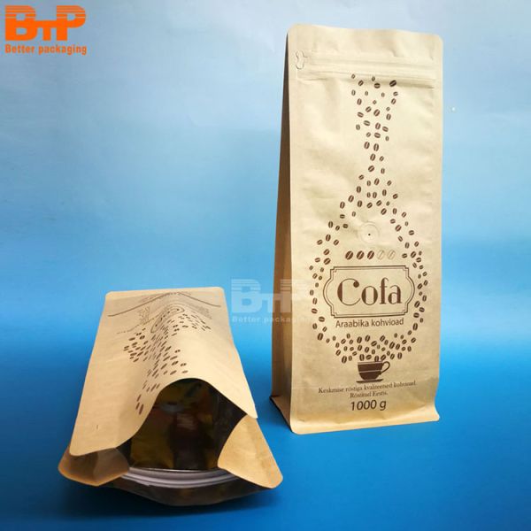 1KG Custom Heat Seal Aluminum Foil Lined Kraft Paper Side Gusset Coffee Bean Packaging Bag with Aroma Valve and Zipper China Fac