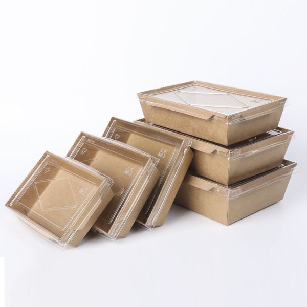Customized Premium Kraft Paper Food Container with Clear Anti-Fog Lid – Waterproof, Oil-Proof, Heat-Resistant Disposable Takeout Box for Meal Prep & Delivery
