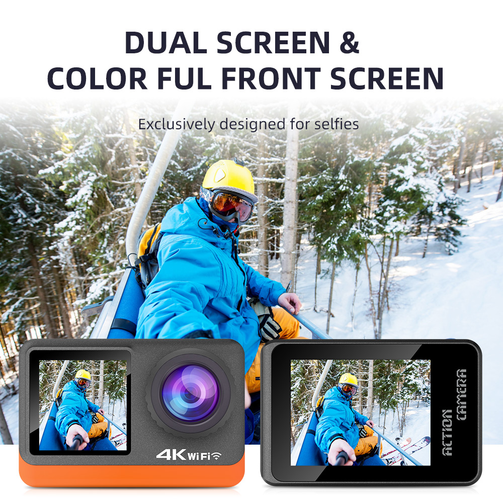 4K Waterproof Sports Action Camera with 170 Wide Angle Dual Touch Screen WiFi 30m Housing 2.4G Remote Control for Outdoor Use
