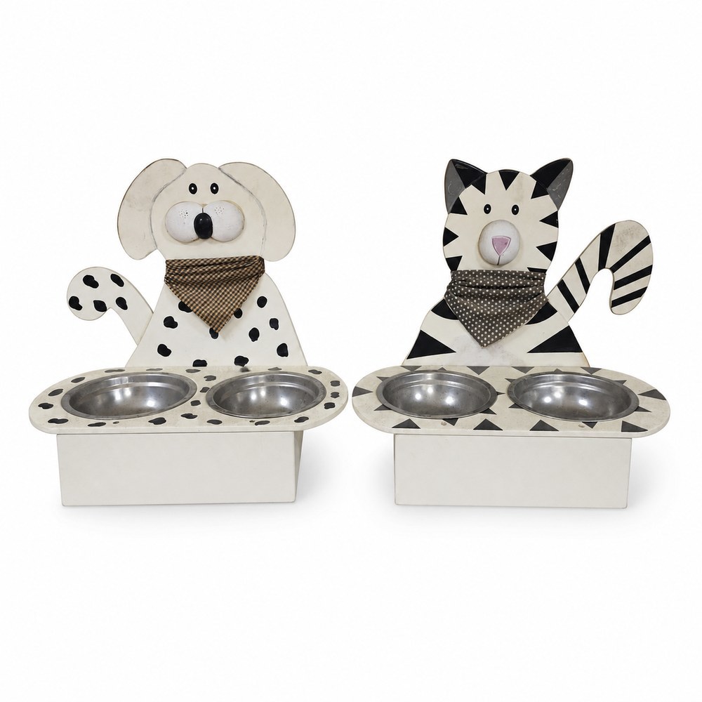 Wooden Animal-Shaped Double Pet Bowl Stands