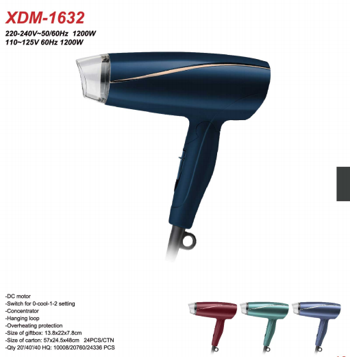 Small Plastic 1.2kw Travel Size Hair Dryer With Hanging Loop And 2 Heat Settings