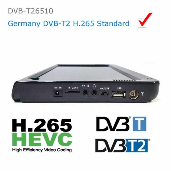 10 DVB-T2 MPEG4 H265 HEVC H264 Portable TV PVR Multimedia Player Digital Analog kitchen bedroom car