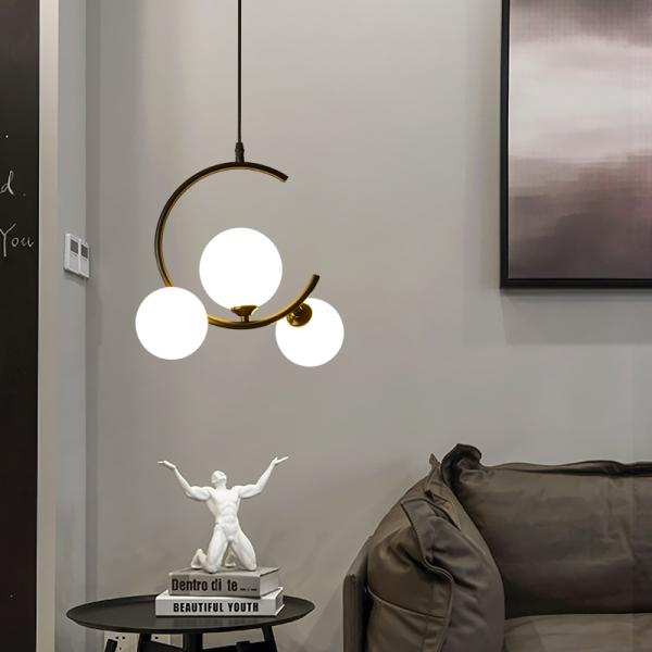 Iron Art globe chandelier Gold Black glass lampshade For Dining Room Ceiling hanging lamp(WH-MI-286)