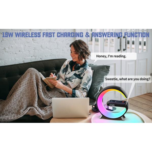 Dimmable Bluetooth Speaker With Qi Charging , Night Light Charger 15w