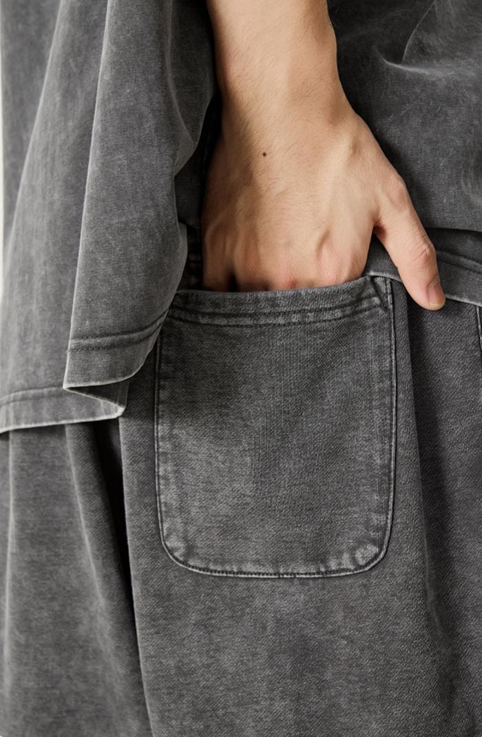 Snow Wash Sports Sweat Shorts Drawstring 100% Cotton Sweat Shorts For Men