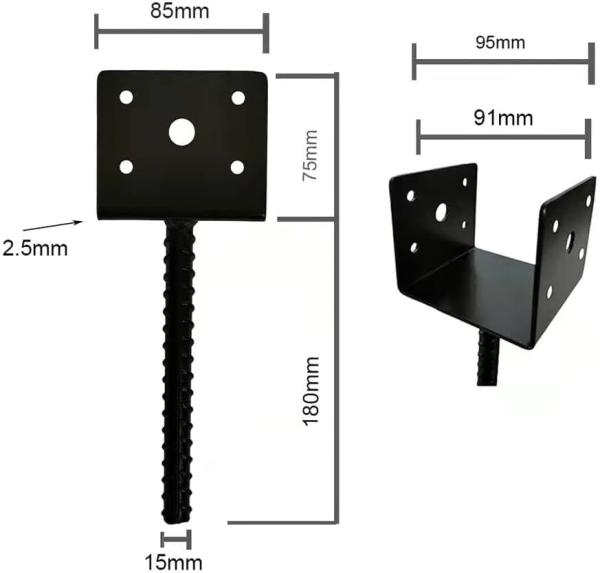 Steel U Shape Fence Post Holder Ground Spike Post Anchor Metal Powder Coated 4 Inches x 4 Inches