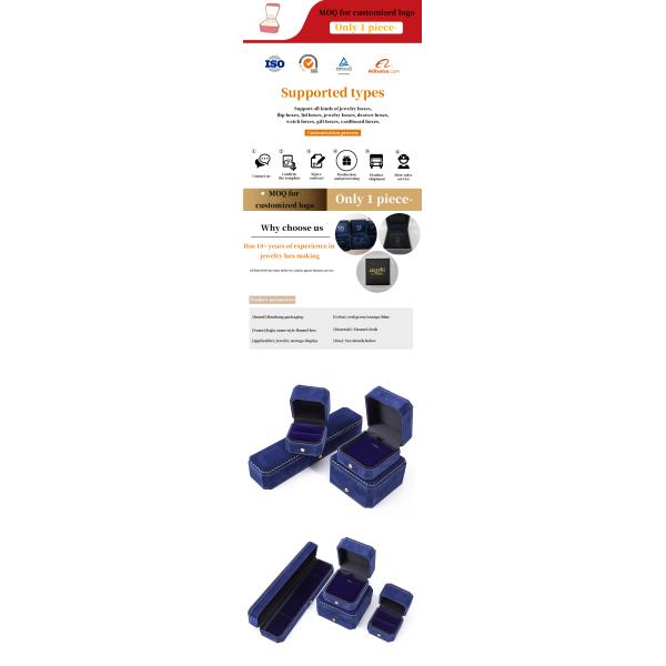 Boîte à bijoux en velours bleu personnalisée avec logo et paquet de bijoux