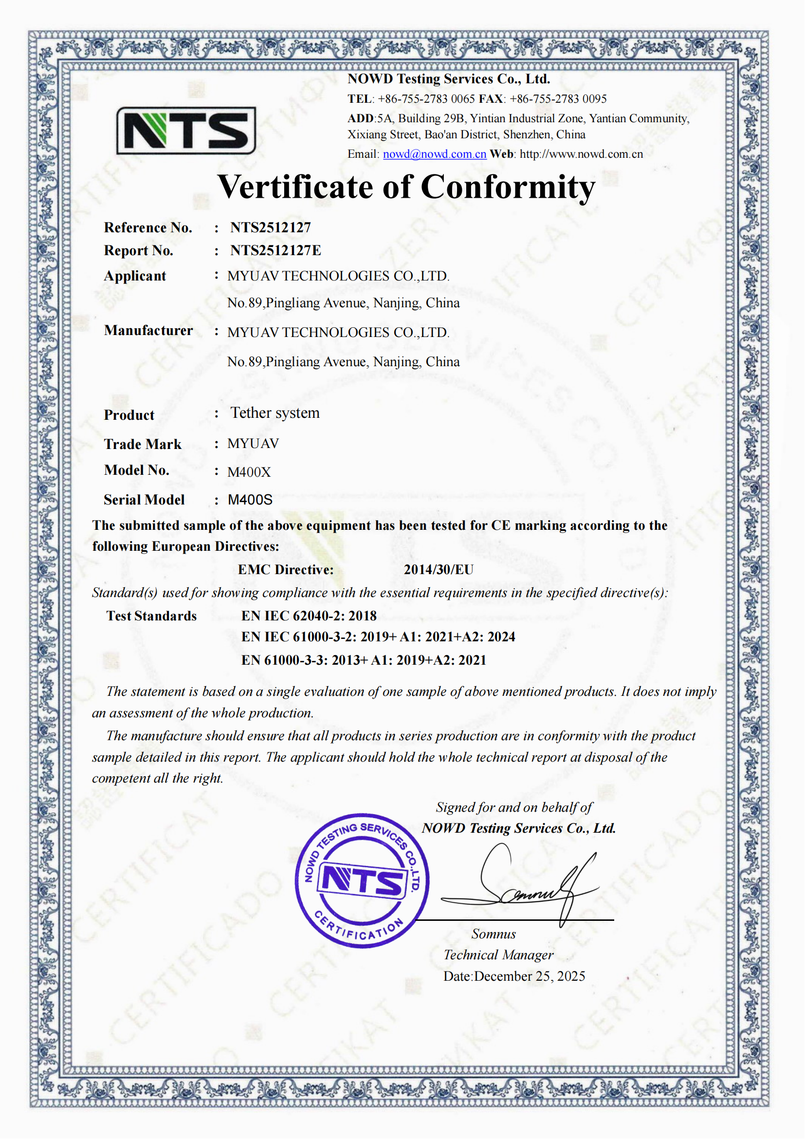 MYUAV TECHNOLOGIES CO.,LTD. Certifications