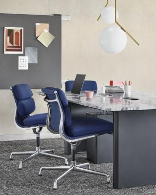 Full Leather Herman Miller Aluminum Group Chair High Grade Dark Blue Color