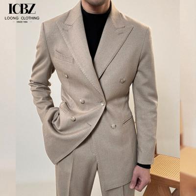 Men's Italian Double-Breasted Single Suit 500g Heavyweight for Casual Business Attire