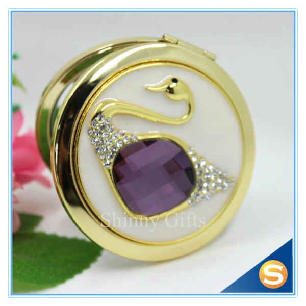 Shinny Gifts Elegant Swan Design Rhinestone Mirror Compact Mirror For Wedding Souvenir