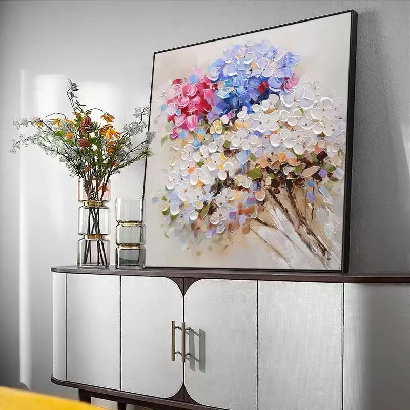 Hand Painted Landscape Oil Painting Simple Texture Art Hanging Painting Hydrangea Happy Loving Flower