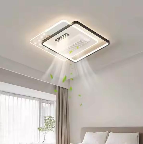 Ventilateur de luxe Lumière Carré Chambre à coucher 6 Vitesses Décoratif Encastré Smart Ventilateur de plafond sans lame Avec lumière pour le salon Chambre à coucher