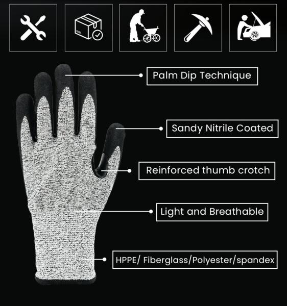 Sandy Nitrile Coated Cut Resistant Gloves , Anti Slip Work Gloves For Construction Worker
