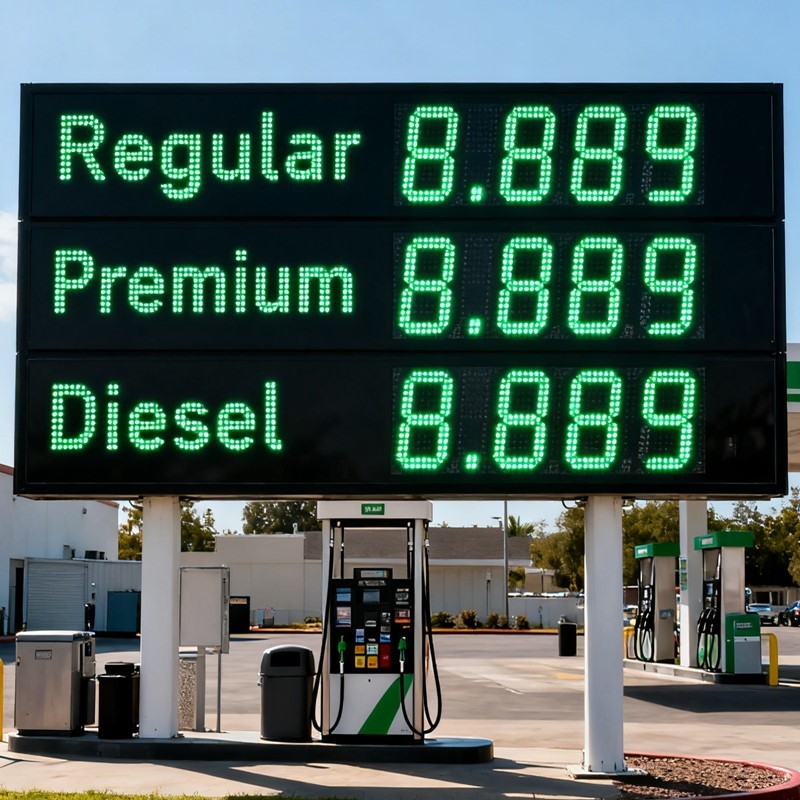 Green Digits Gas Price LED Display Waterproof LED Gas Display 12 Inch