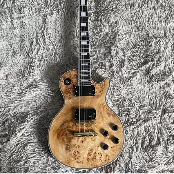 Custom Gibson Style Les Paul LP Electric Guitar Nature Burl Maple Top Mahogany Body Gold Hardware