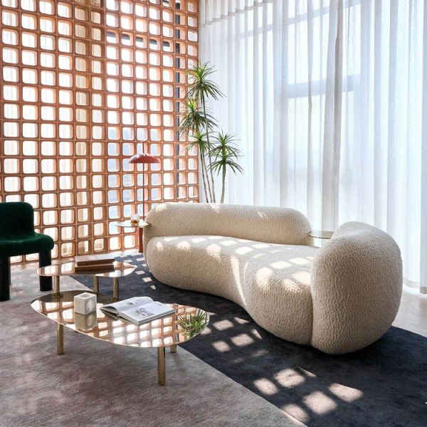 High density and high resilience foam 45 to 65 percent modern art round lounge sectional boucle velvet curved modular sofa