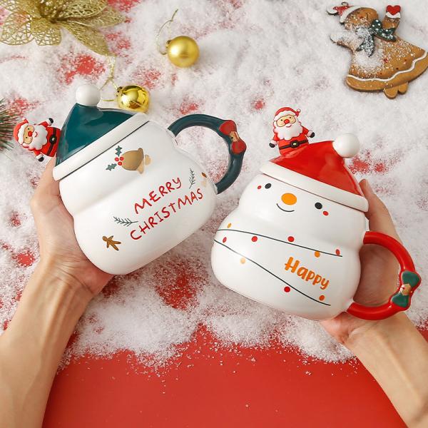 Christmas Tumbler Present WITH LID Porcelain Santa Claus Ceramic Coffee Mug Gift Set