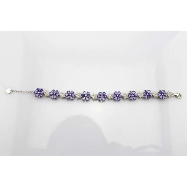 Sterling Silver Link Flower Amethyst Cubic Zircon Tennis Bracelet(B01PURPLE)