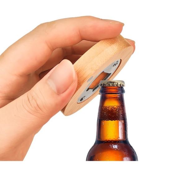 Personalized Round Bamboo Wooden Bottle Opener Fridge Magnet Sublimation Blank Bottle Openers