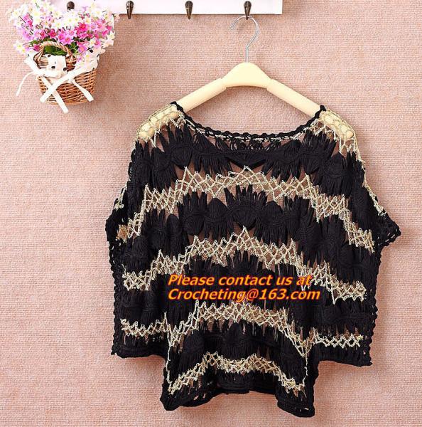 Women Hand Crocheted Batwing Sleeve Sweater, Cover up, pull over, Garment with hat, appare