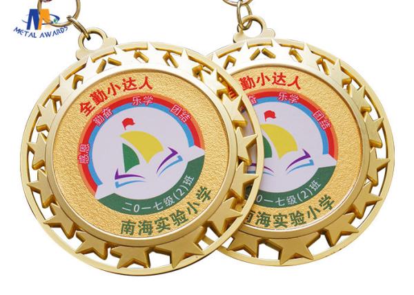 Round Color Painting Zinc Alloy Star Medal 76.2*3MM