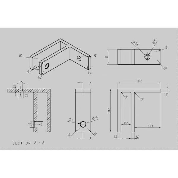 Stainless steel Glass clamps 90 degree RS2315 wall to glass, 70X25mm, thickness 5mm, SS304 satin, mirror, black