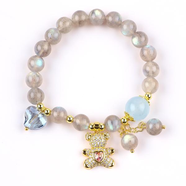 Лабрадорит / Аметист Естественный драгоценный камень Браслет уменьшает негативную энергию