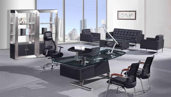 luxury 2.4m office leather glass executive table/leather glass office manager table