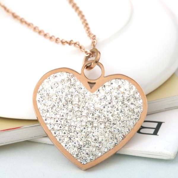 Stainless SteelFashion Jewelry Long Necklace Diamond Heart Pendant
