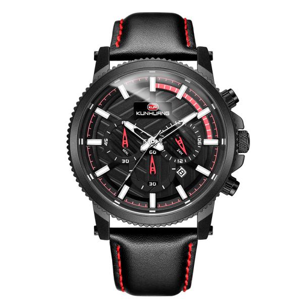 Multifunctional Breathable Leather Strap 47mm Precision Quartz Watch